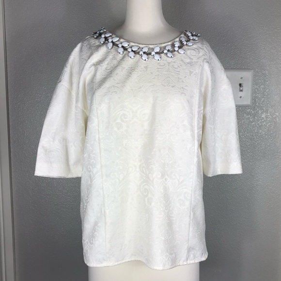 Express Jeweled Collar Jacquard Top M BNWT Holiday - Picture 2 of 5